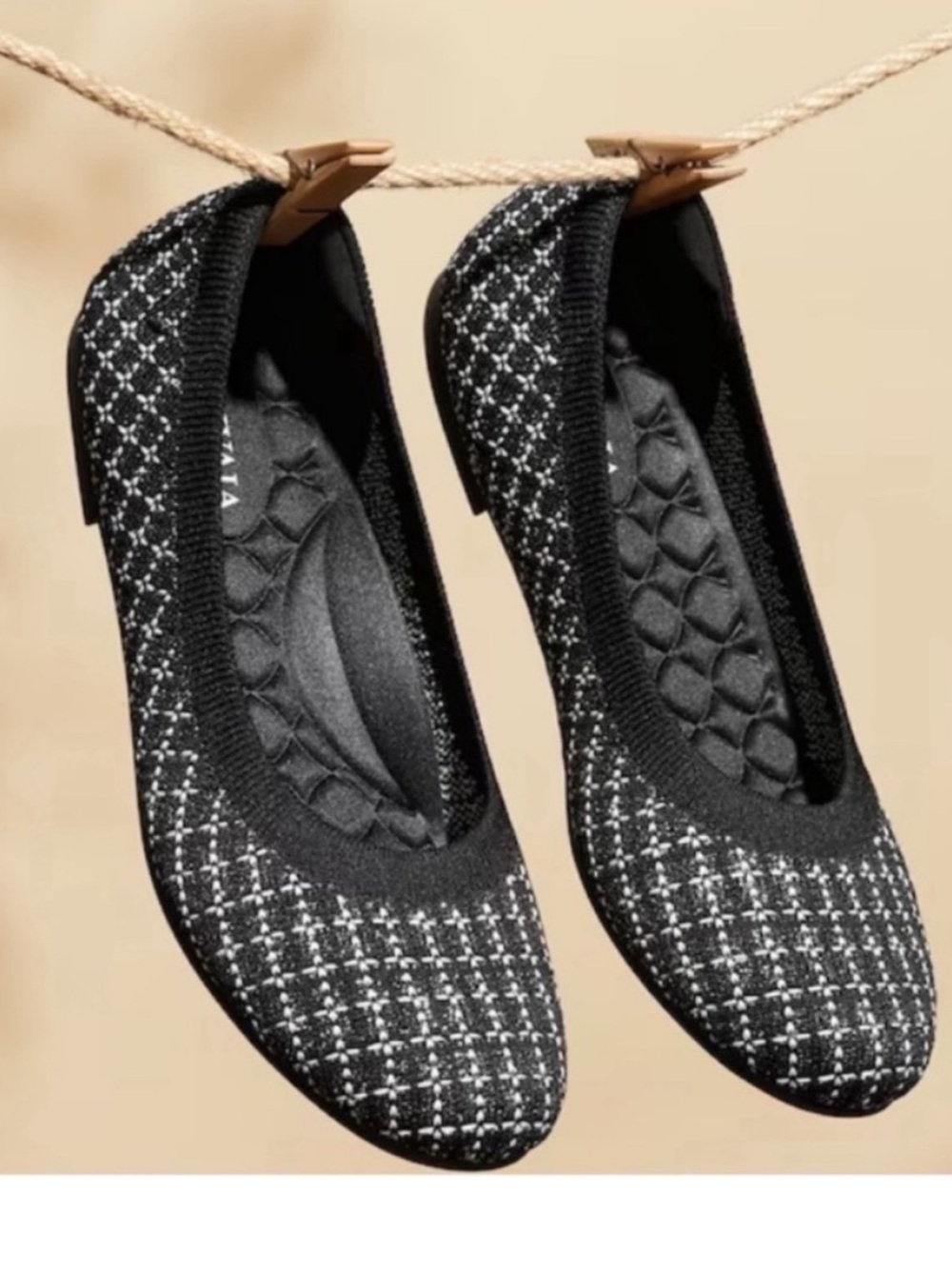 VIVAIA Round Toe Classic Black & White Houndstooth Ballet Knit Flats Sz EU 37.5